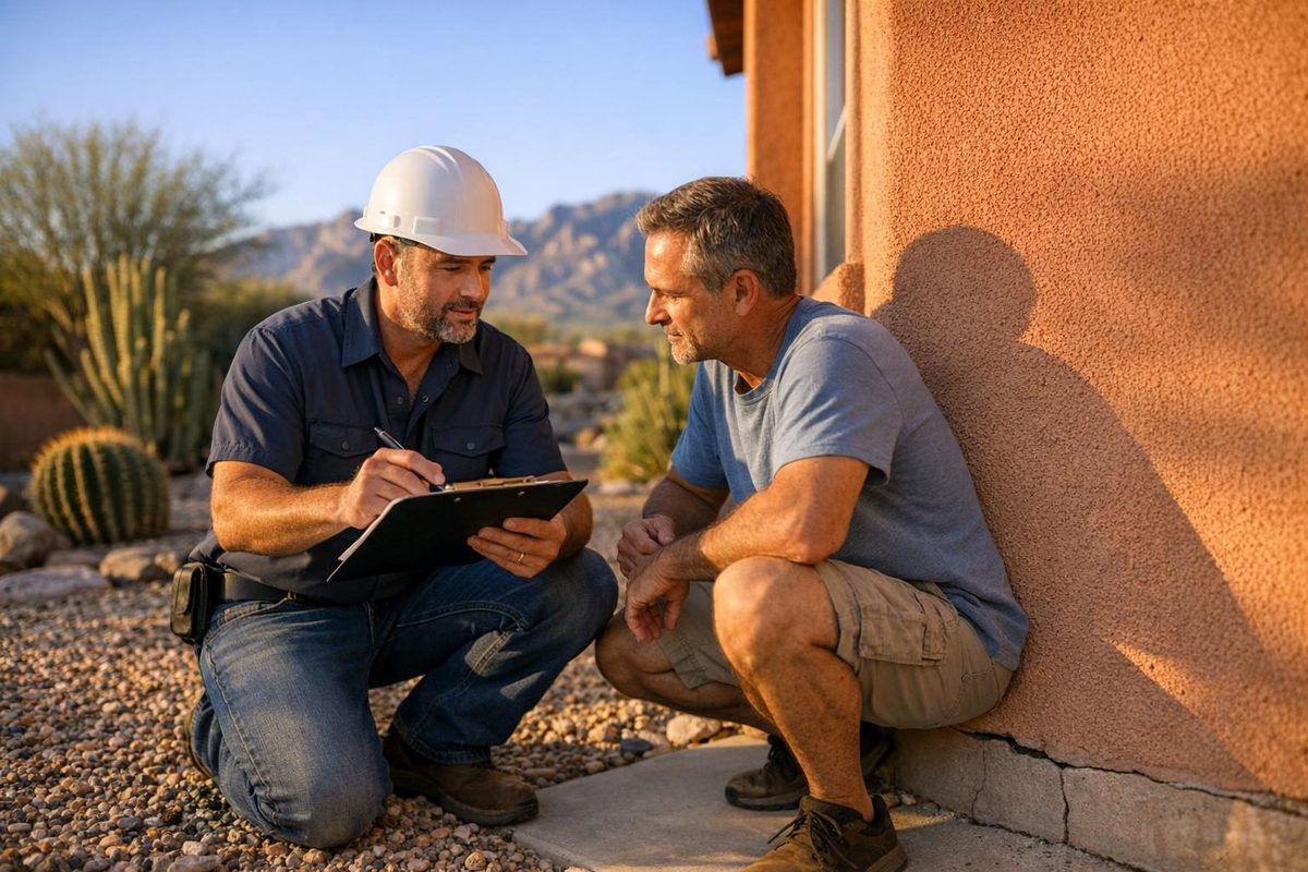 Contractor discussing paying for foundation repair at a Tucson Arizona home