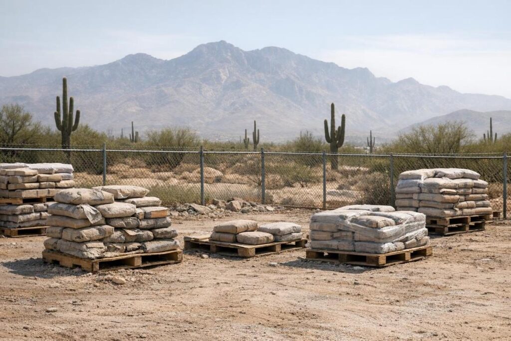 Partially depleted concrete supply yard in Tucson reflecting the ongoing concrete shortage